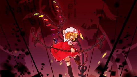 Алый touhou, девушка, платье, движение