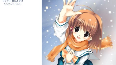 Kusari seifuku, девушка, шарф, снег