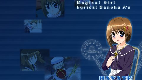 Mahou shoujo лирический nanoha mahou, девушка, стул, осанка