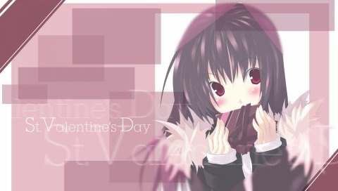 Senmu valentine, девушка, брюнетка, челка, подарок