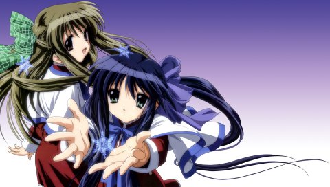 Kanon, kawasumi mai, kurata sayuri, девушки, движение, снежинка