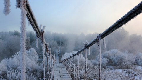 Мост, иней, подвеска, холод, мороз, зима, высота