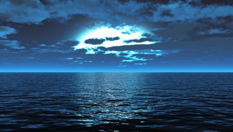 Море, поверхность, спокойный, гладкая поверхность, свет, ночь