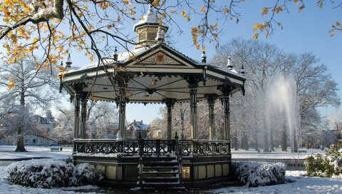 Беседка, архитектура, парк, фонтан, осень, ноябрь