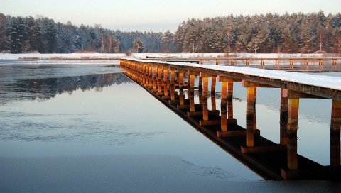 Пирс, мост, путь, морозы, деревянные, лед