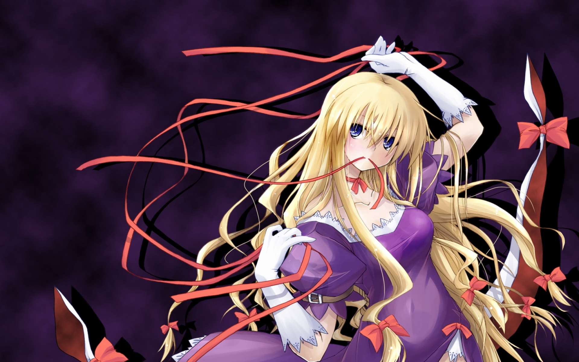 Картинки Touhou yakumo yukari, девушка, блондинка, платье, ленты фото и обои на рабочий стол