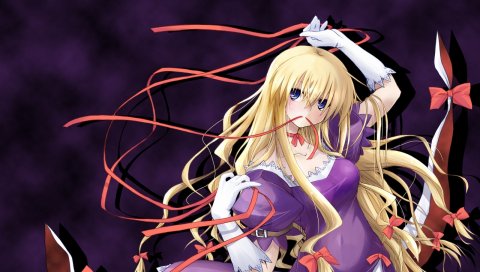 Touhou yakumo yukari, девушка, блондинка, платье, ленты