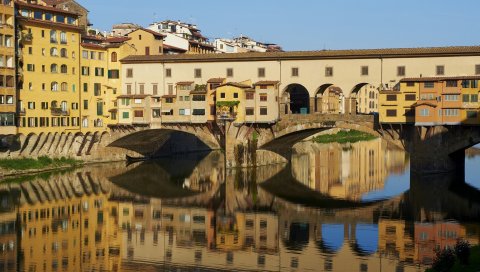 Ponte vecchio, florence, italy, дома, река, мост, здание