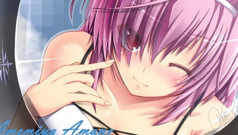 Amemiya amane, девушка, аниме, розовый, волосы