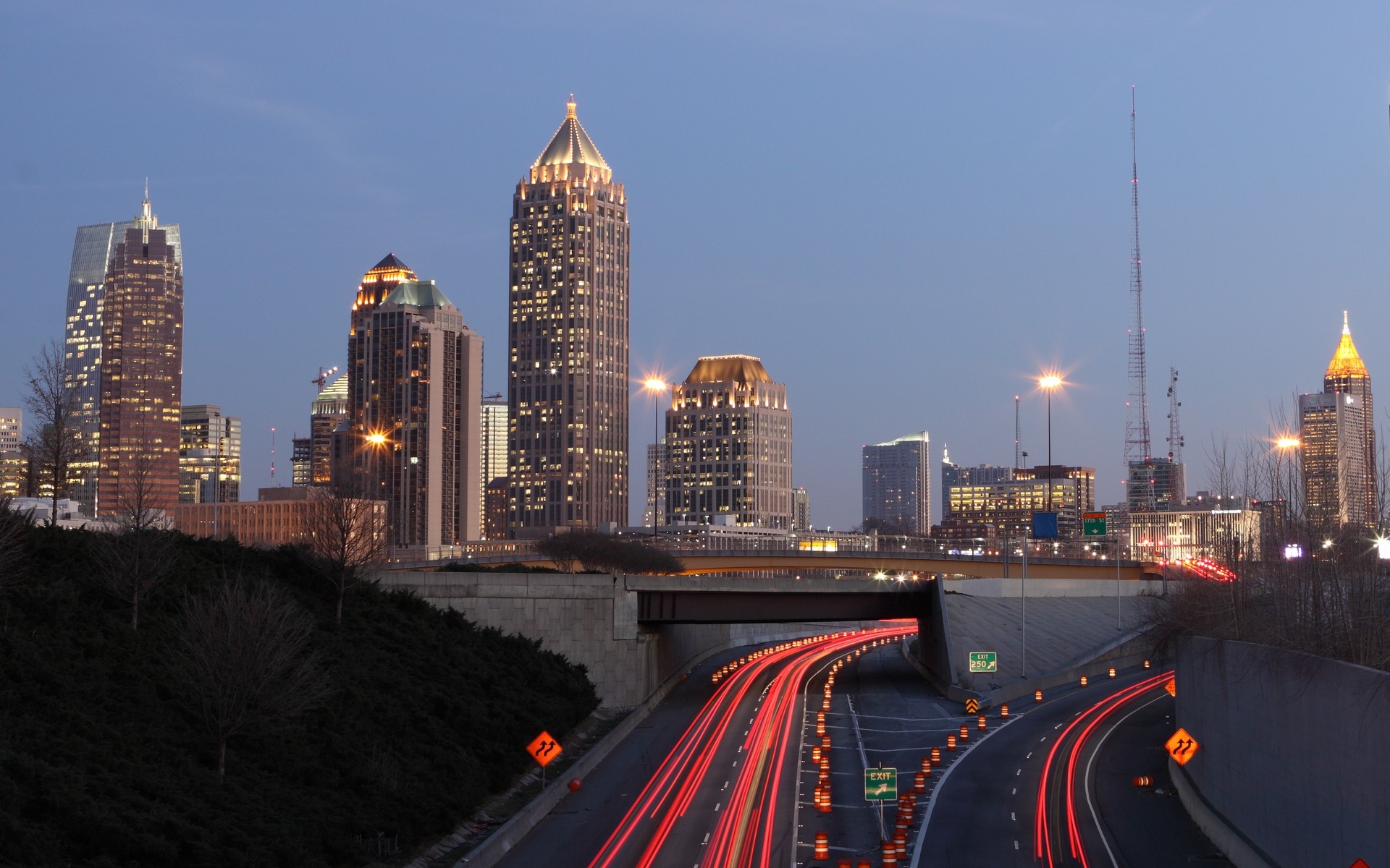 Картинки Usa, atlanta, дорога, движение, ночь, здание фото и обои на рабочий стол