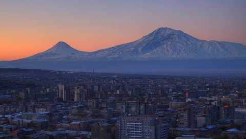 Армения, Ереван, город, гора, пейзаж, дома, арарат