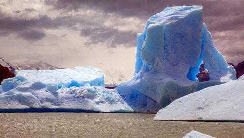 Айсберг, лед, вода, грязный, синий
