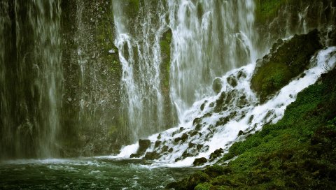 Водопад, ручьи, скала, мох, камни, сила
