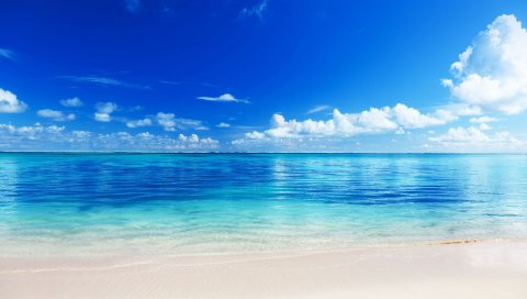 Море, пляж, горизонт, песок, тропики