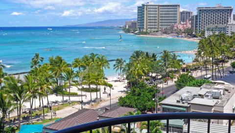 Honolulu hawaii beach, США, пальмы, океан, море,