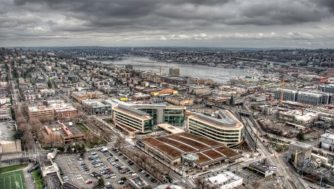 Здание, вид сверху, город, мегаполис, hdr