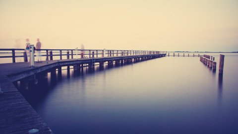 Мост, море, прогулка, туман