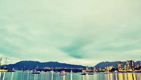 Море, свет, ночь, лодка, лодки, пристань