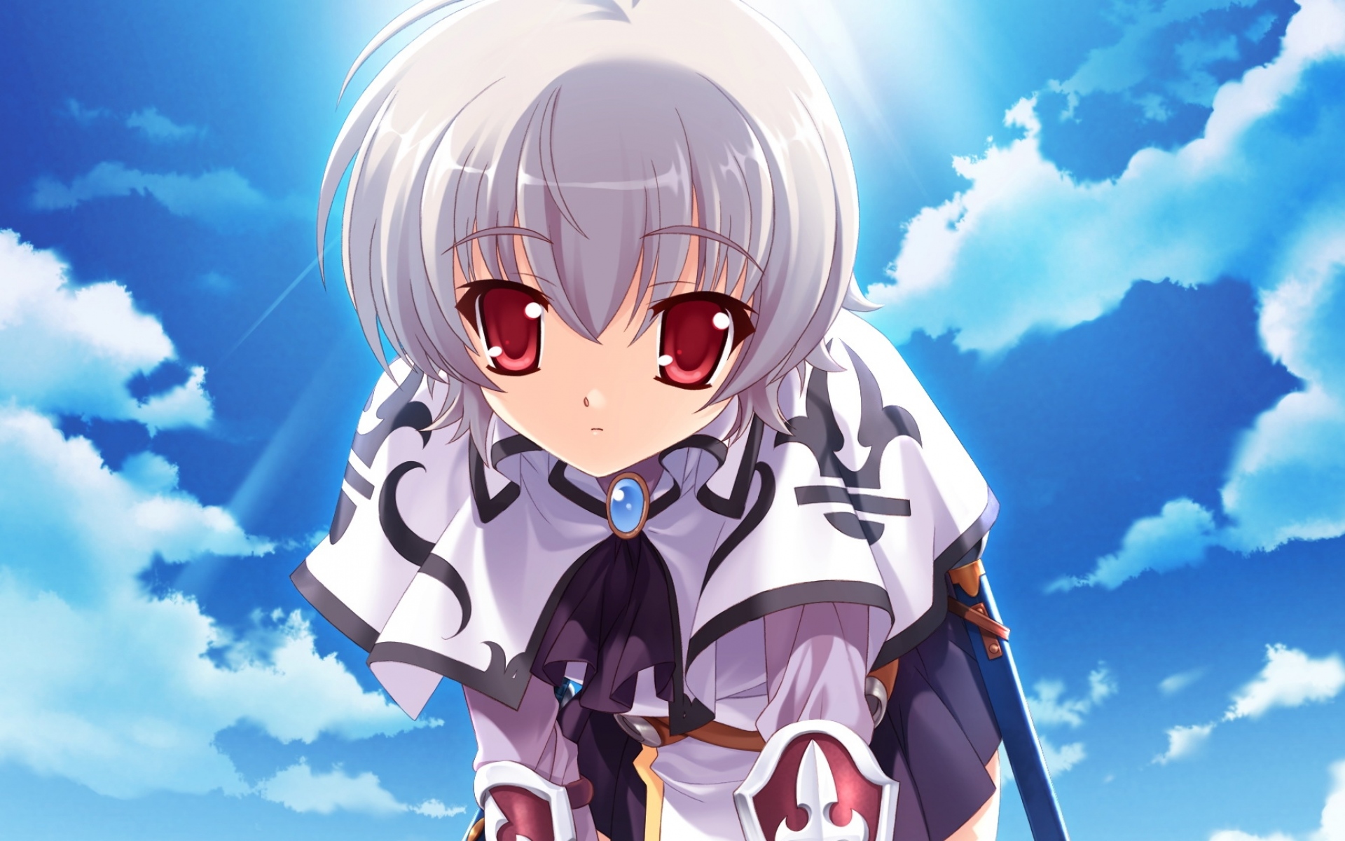 Картинки Boku no te no naka no rakuen, девушка, юбка, чулки, небо, солнце фото и обои на рабочий стол