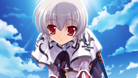 Boku no te no naka no rakuen, девушка, юбка, чулки, небо, солнце