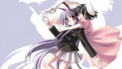 Bunnygirl, inaba tewi, reisen udongein inaba, девочки, уши, жест, румянец