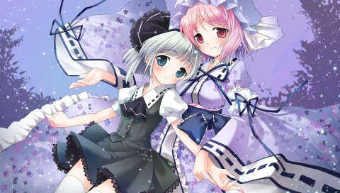 Kimishima ao, konpaku youmu, девушки, обнять, радость