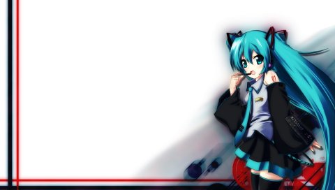 Hatsune miku, девушка, наушники, юбка