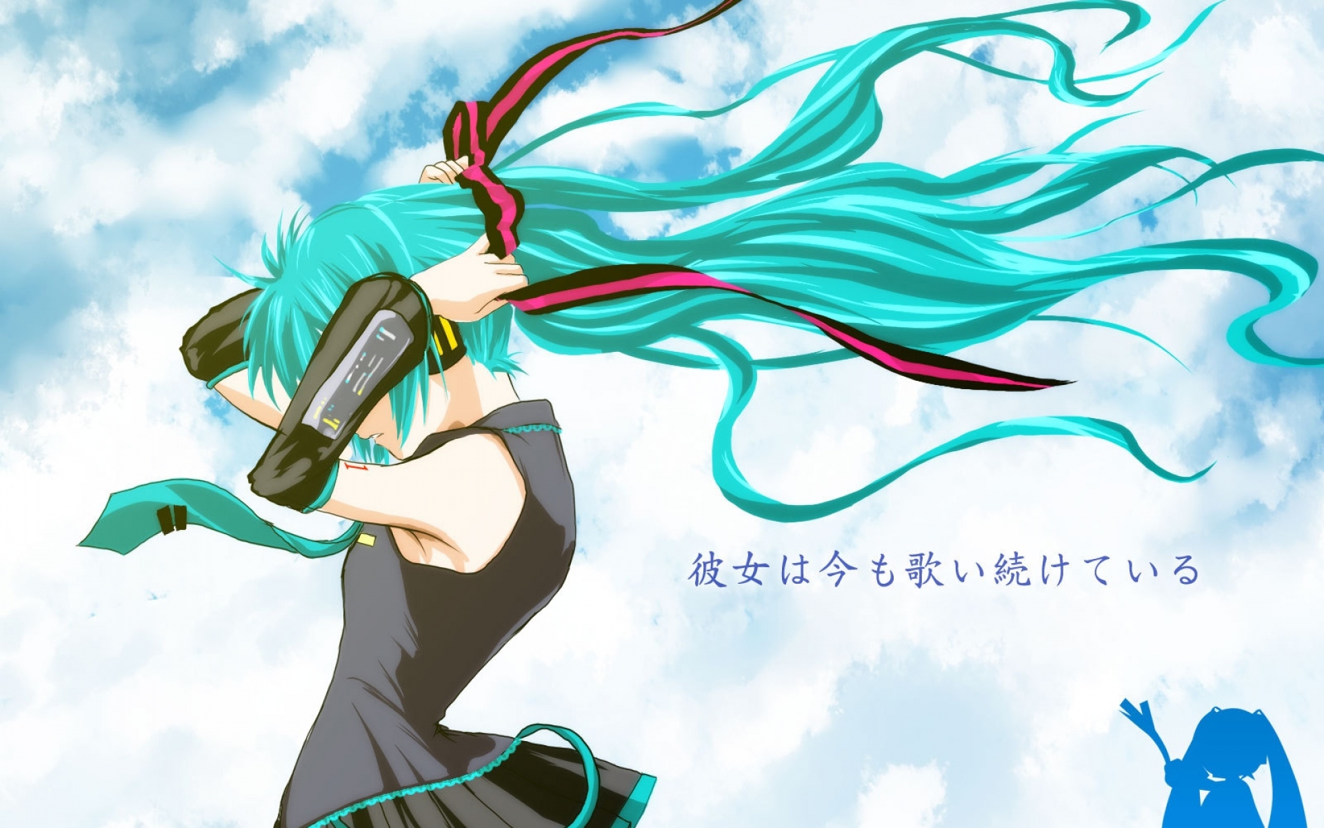 Картинки Вокалоид, miku hatsune, девушка, ветер, волосы, лента фото и обои на рабочий стол