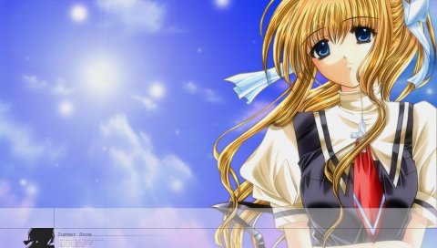 Kamio misuzu, девушка, блондинка, небо, грусть