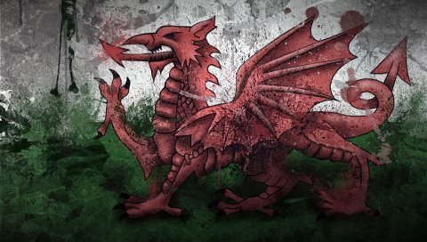 Уэльс, дракон, символ, флаг, краски, пятна, текстура