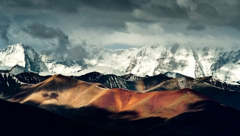 Китай, горы, тени, облака, облачно