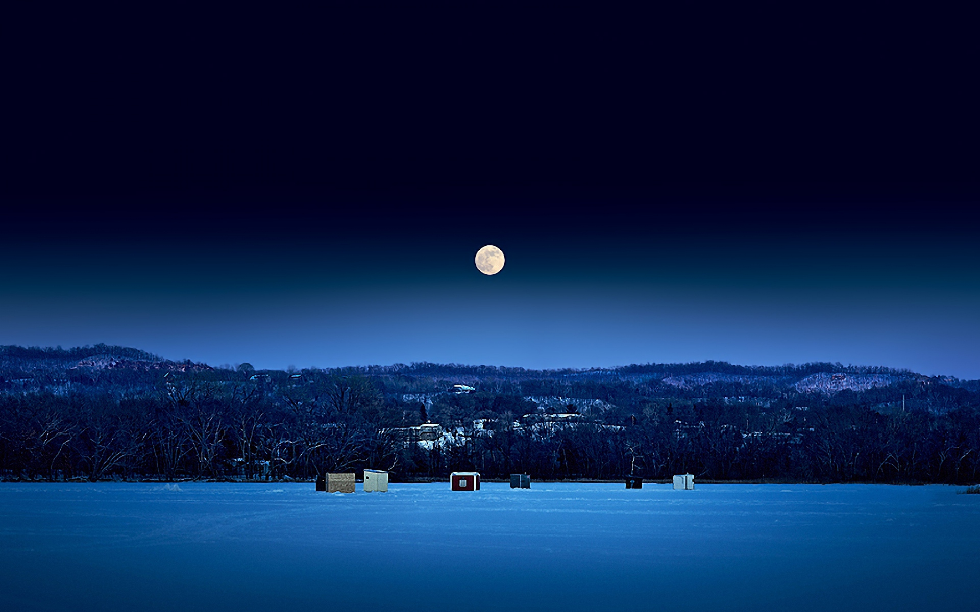 Картинки Полная луна, ночь, небо, лед, сооружения фото и обои на рабочий стол