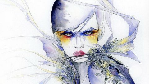 Портрет, рисунок, лицо, девушка, краска
