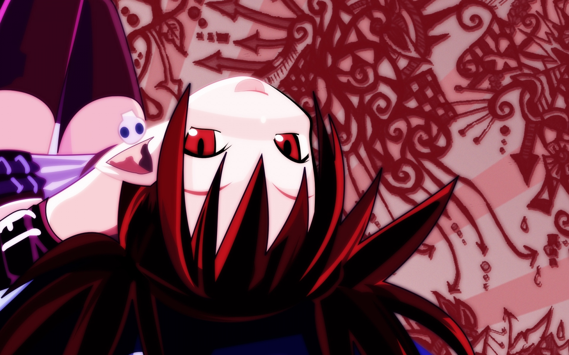 Картинки Disgaea etna, девушка, удары, красные глаза, улыбка фото и обои на рабочий стол