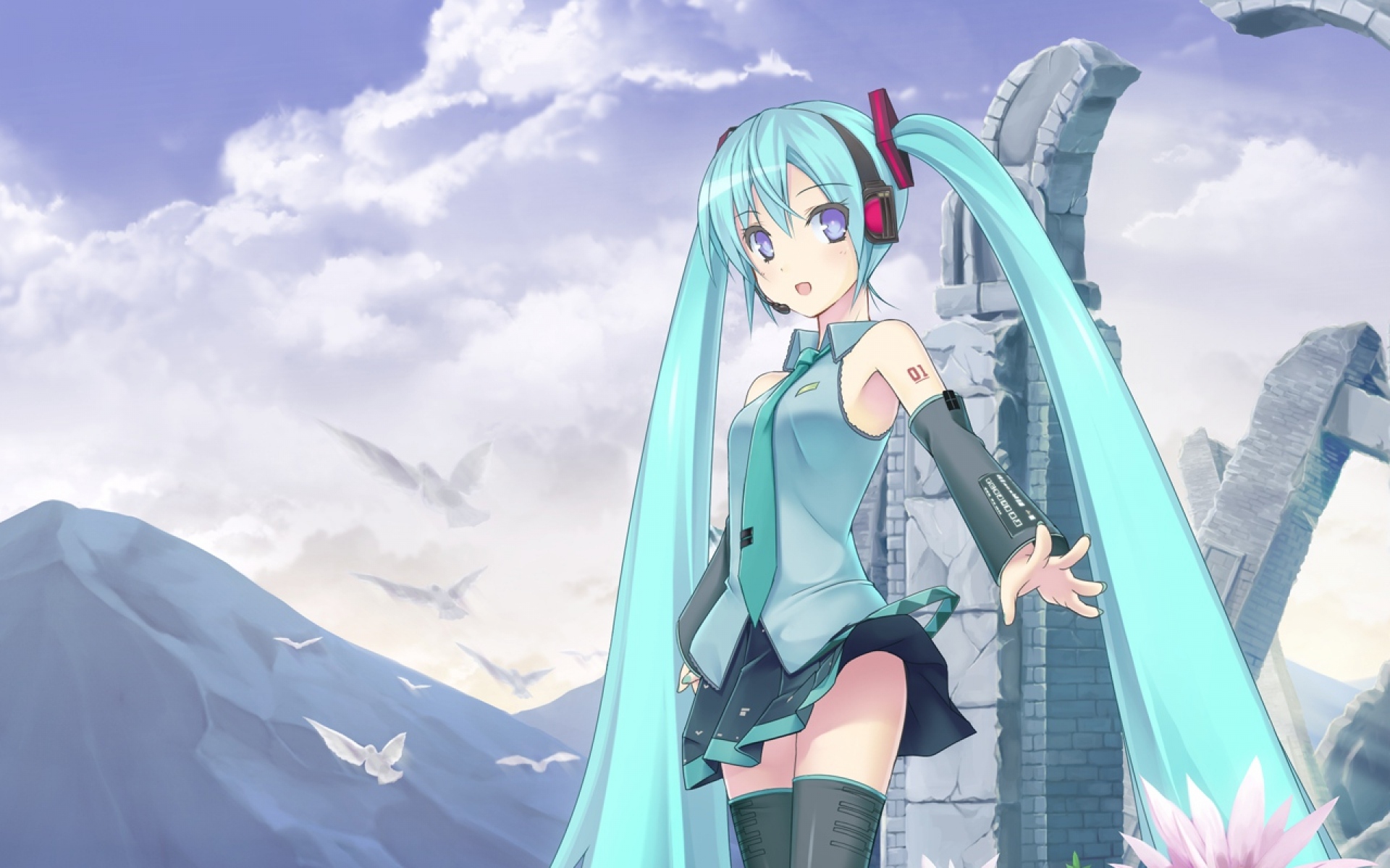 Картинки Hatsune miku, девушка, наушники, природа фото и обои на рабочий стол