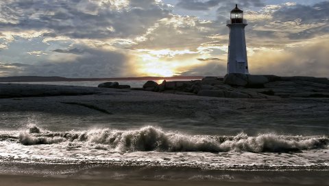 Маяк, море, волны, вода, грязный