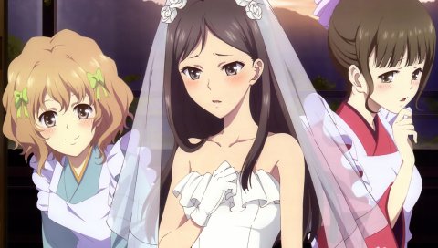Hana-saku iroha, девушки, невесты, свадебная завеса