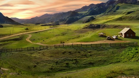Алтай, горы, равнина, охрана, дом, автомобиль
