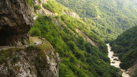 Россия, черкес, ущелье, лес, река, горы