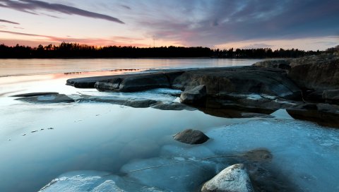 Лед, плита, водохранилище, вечер