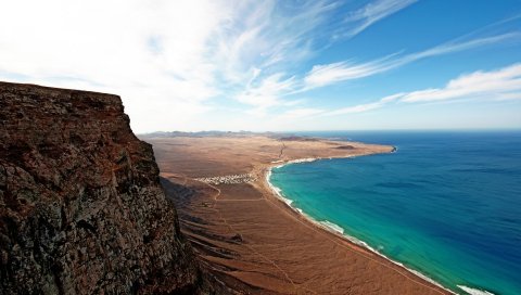Берег, песок, земля, голубая вода, море