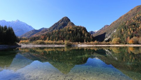 Горное озеро, отражение, вода, прозрачный
