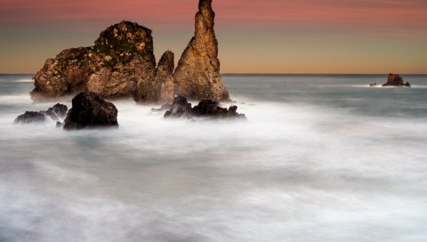 Скалы, туман, испарение, море, цвета