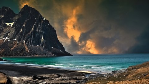 Море, горы, облачно, побережье, цвета