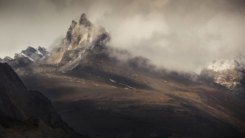 Гора, туман, мрак, верх, цвета
