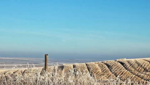 Поле, небо, холм, защита, колонка, провод