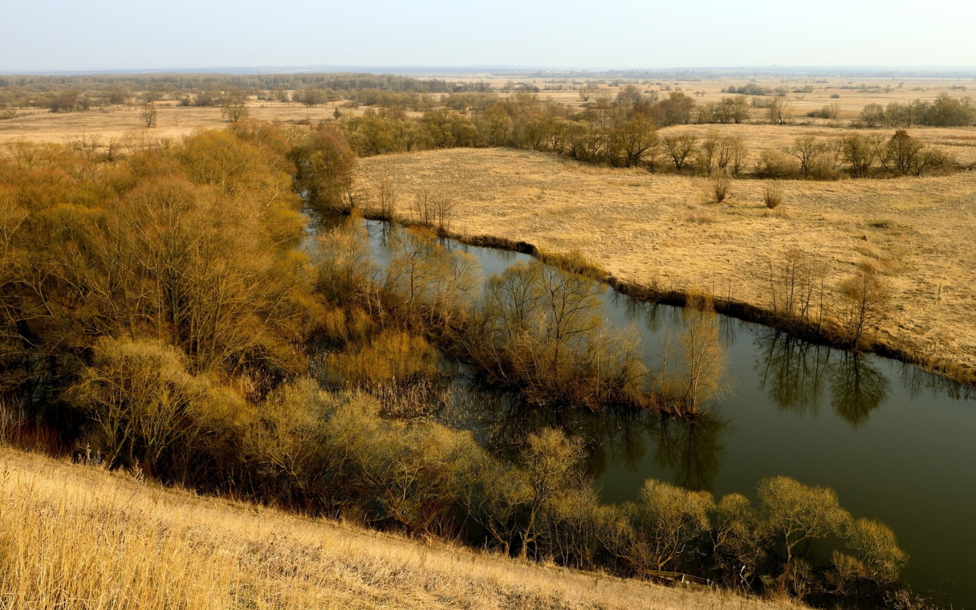 Картинки Река, поля, осень, россия, день фото и обои на рабочий стол