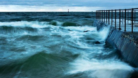 Море, пирс, шторм, краски, краски