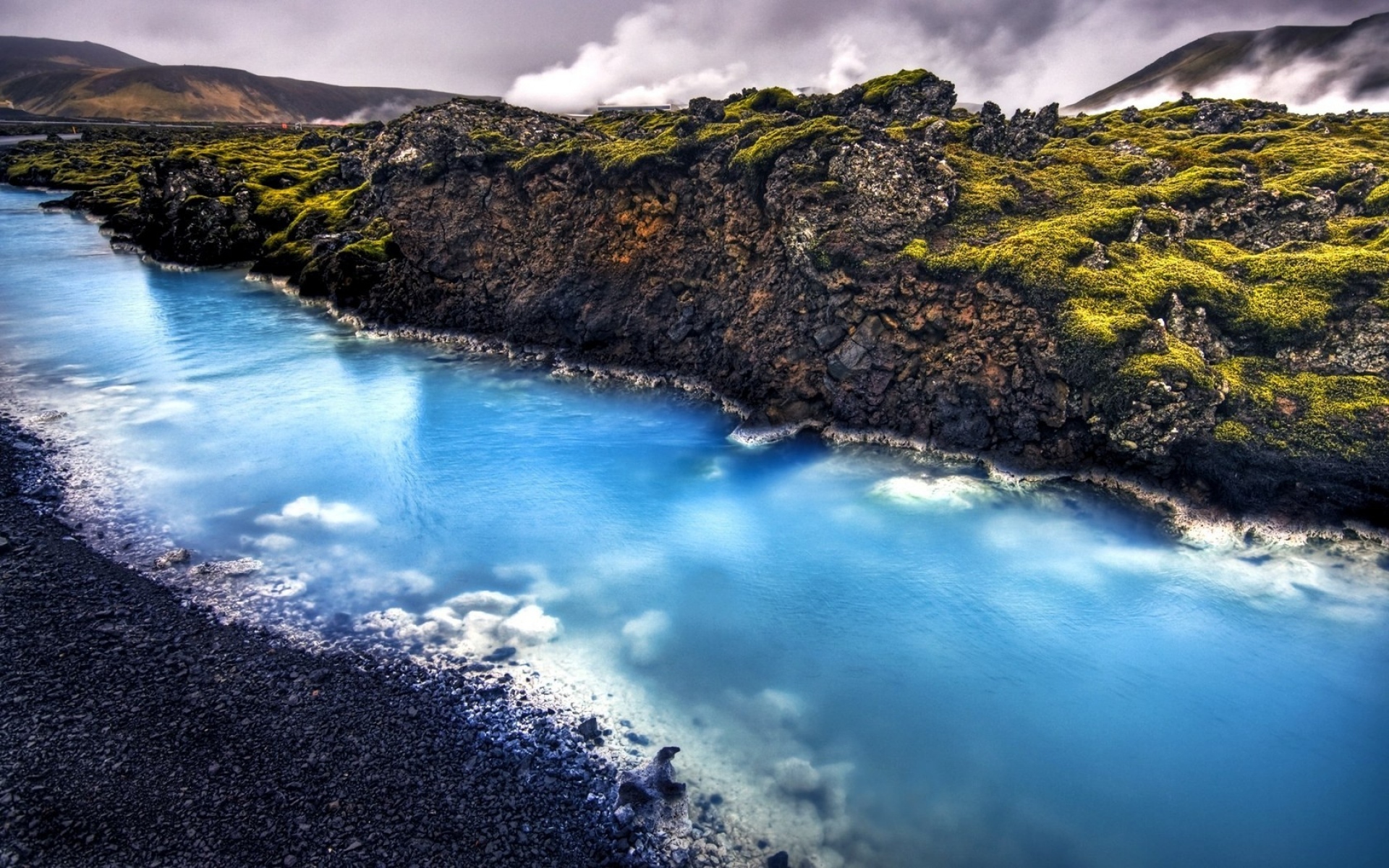 Картинки Река, камни, голубая вода, исландия, горячая весна фото и обои на рабочий стол