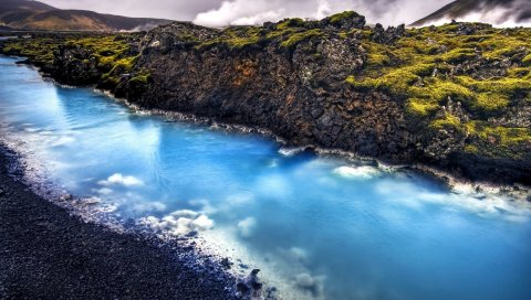 Река, камни, голубая вода, исландия, горячая весна